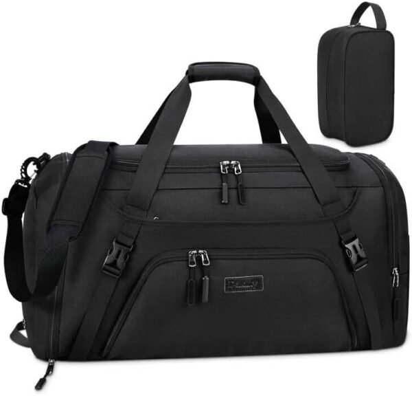 Gym Duffle Bag for Women Men 40L Waterproof Sports Bags Travel Duffel with Shoe Compartment,Wet Pocket Large Weekender Overnight Toiletry Bag,Black