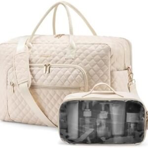 LOVEVOOK Travel Duffle Bag, Weekender Bag for Women with Toiletry Bag Carry on Overnight Bag with Laptop Compartment, Yoga Gym Bag with Wet Pocket Shoe Bag, Hospital Bag for Labor and Delivery, Beige