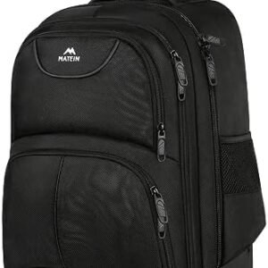 MATEIN Rolling Backpack, 17 inch Water Resistant Wheeled Laptop Backpack, Carry on Luggage Business Bag, Overnight College Computer Backpack Trolley Suitcase for Men Women Adults to Travel, Black