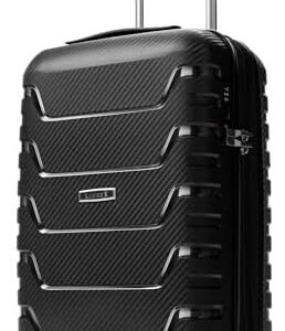 LUGGEX Carry On Luggage 22x14x9 Airline Approved - Expandable Hardshell Suitcase with Spinner Wheels (Black, 20 Inch)