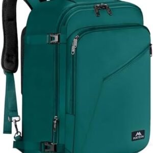 MATEIN Travel Backpack Personal Item Size, Carry on Backpack for Airplanes, Simple Backpack with Trolley Sleeve, Gifts for International Travelers, 35L, Peacock Blue