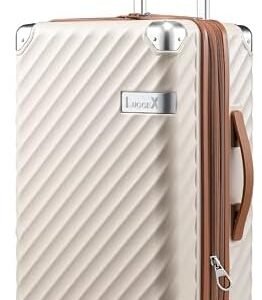 LUGGEX Carry On Luggage 22x14x9 Airline Approved - 35L Polycarbonate Expandable Hard Shell Suitcase with Duffle Bag (Beige, 20/Duffle/Toiletry)