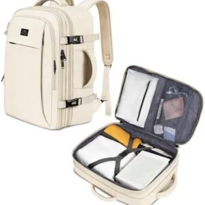 MATEIN Carry on Backpack for Women, 50L TSA Travel Backpack with Wet Bag Expandable Airline Approved Suitcase Backpack, Large Personal Item Bag Water Resistant Daypack for Business Weekender, Beige