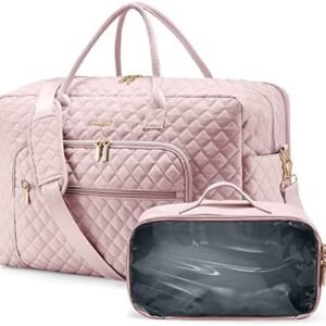 LOVEVOOK Travel Duffle Bag, Weekender Bag for Women with Toiletry Bag, Carry on Overnight Bag with Laptop Compartment for Yoga, Gym with Wet Pocket, Shoe Bag, Hospital Bag for Labor and Delivery, Pink