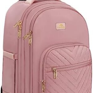 MATEIN Rolling Backpack for Women, 17 Inch Travel Laptop Backpacks with Wheels, Large Carry On Business Luggage Roller Backpack, Waterproof Trolley Suitcase Overnight College Work Computer Bag, Pink