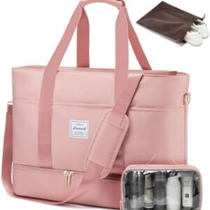 LOVEVOOK Travel Duffle Bag, Weekender Bags for Women with Shoes Compartment, Gym Duffel Bag Carry on Overnight Travel Bags with Toiletry Bag, Tote Hospital Bag for Women Labor Delivery, 3Pcs Set