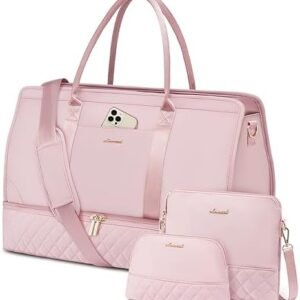 LOVEVOOK Weekender Bags for Women Travel Duffle Bag with Shoe Compartment, Carry on Overnight Bag 3 Pcs Set