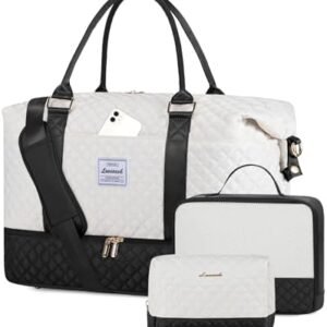LOVEVOOK Travel Weekender Bag for Women, Carry on Overnight Bag with Shoe Compartment, Travel Duffle Bag Women, Yoga Gym Duffel Bag with Wet Pocket, Hospital Bags for Labor and Delivery, 3 Pcs Set