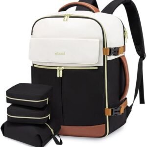 LOVEVOOK Travel Backpack for Women, TSA Carry On Backpack Flight Approved Luggage, 40L Water Resistant Personal Item Daypack Large Weekender Bag fit 17 inch Laptop with 3 Cubes, Beige-black-brown