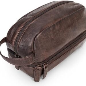 LUXEORIA Genuine Leather Toiletry Bag, Traveling Toiletries, Dopp Kit and Shaving Kit Bag for Men, Cosmetic Bag for Women, Travel Essentials & Organizers