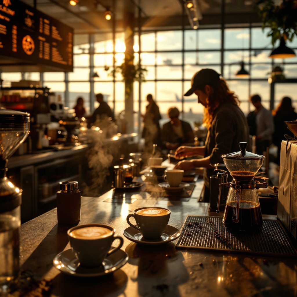 Airport Coffee Shop Barista Espresso Shot
