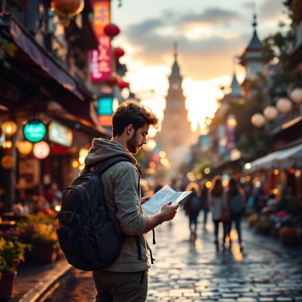 Budget Traveler City Street Golden Hour