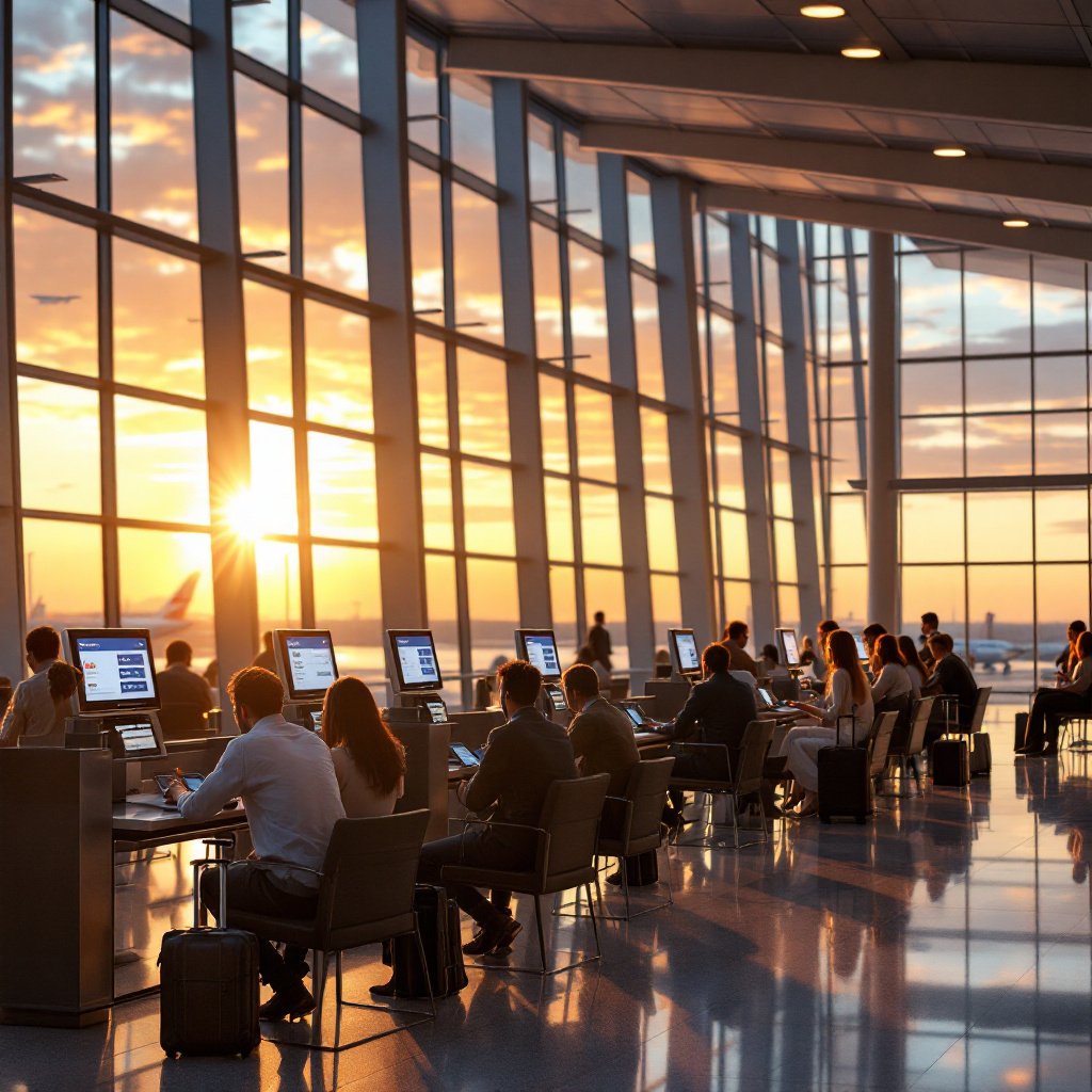 Modern Airport Terminal Sunrise Booking American Airlines