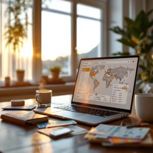 Modern Travel Planning Workspace Golden Hour
