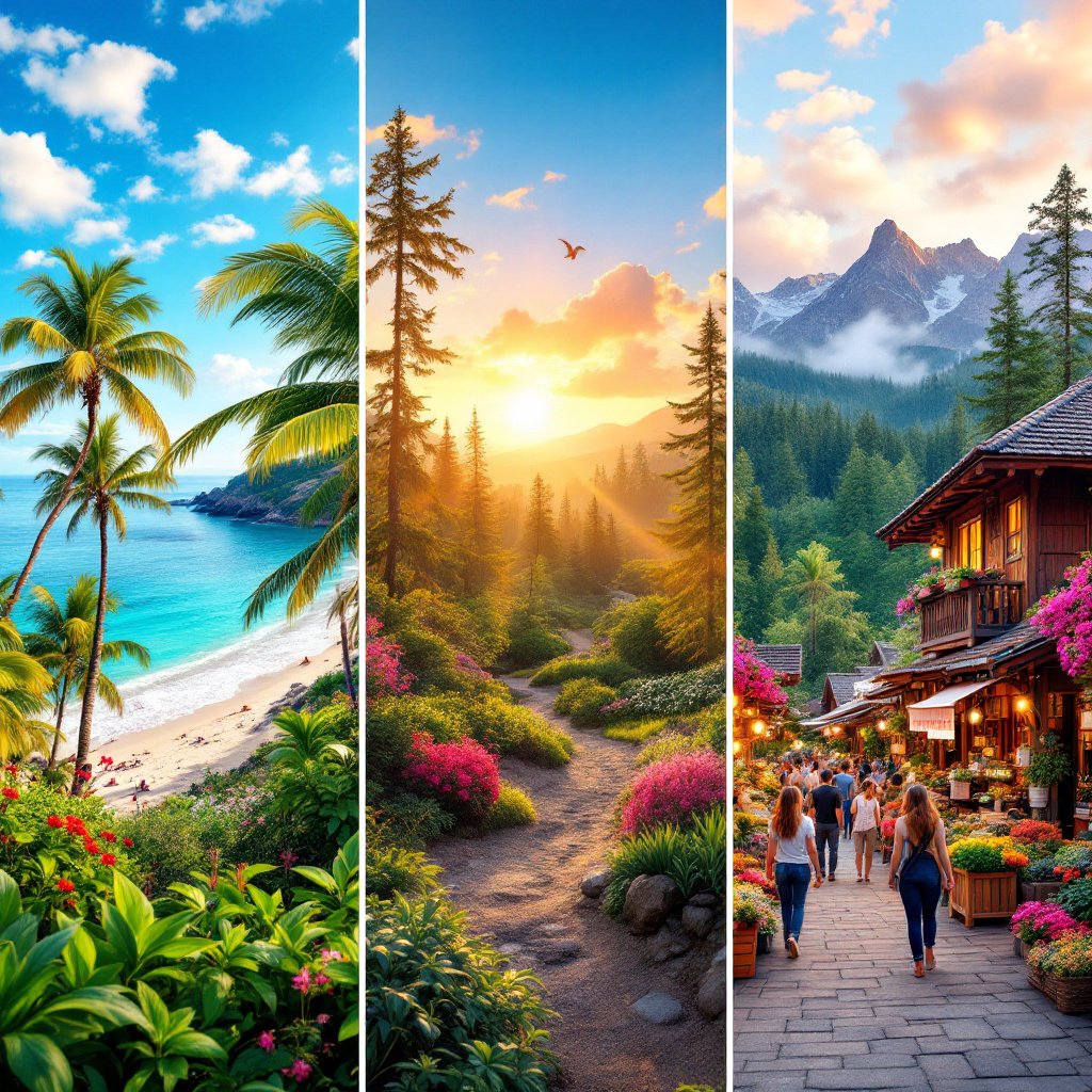 Three Day Getaway Beach Mountain Market Montage