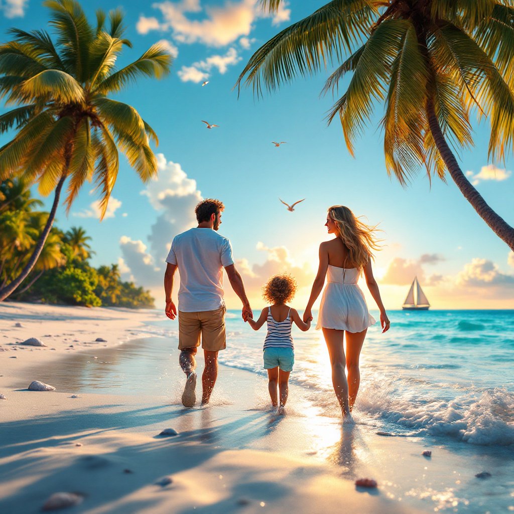 Joyful Family Tropical Beach Sunset