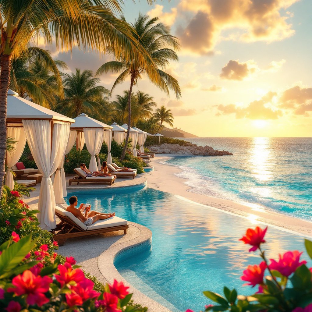 Luxury Tropical Beachfront Resort Sunset A13ba736