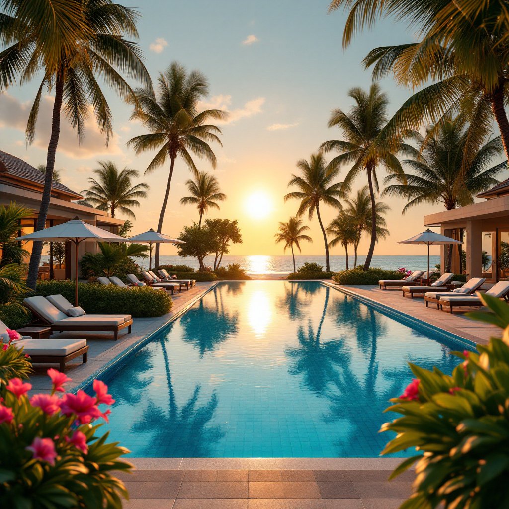 Luxury Tropical Beachfront Resort Sunset