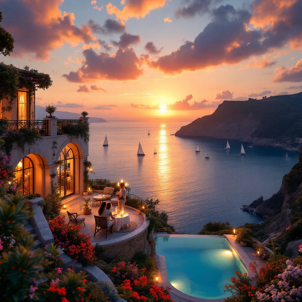 Romantic Coastal Cliffside Villa Sunset