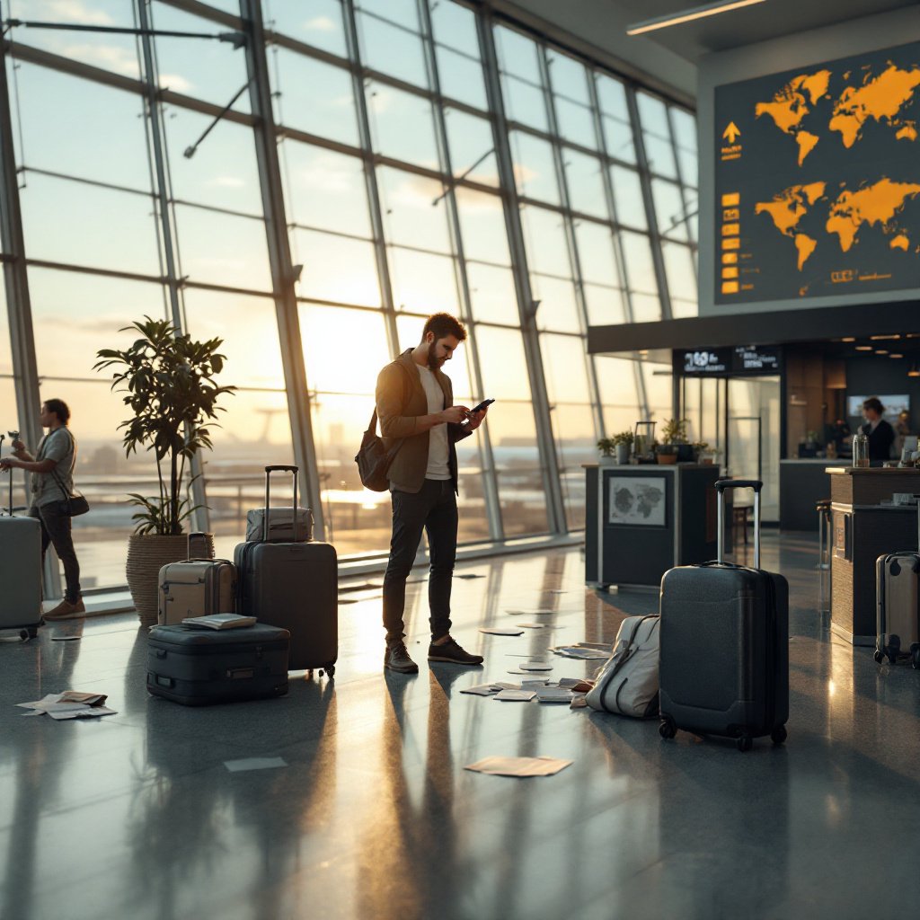 Stressed Traveler Airport Terminal Vacation Planning