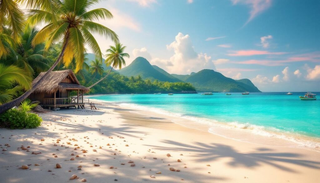 Caribbean Island Affordable Beach Hut Palm Trees