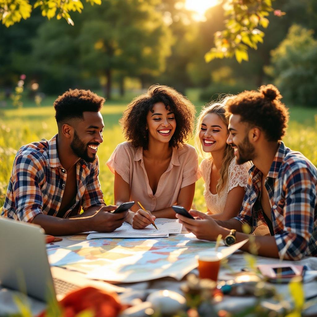 Friends Planning Summer Trip Outdoors 2025