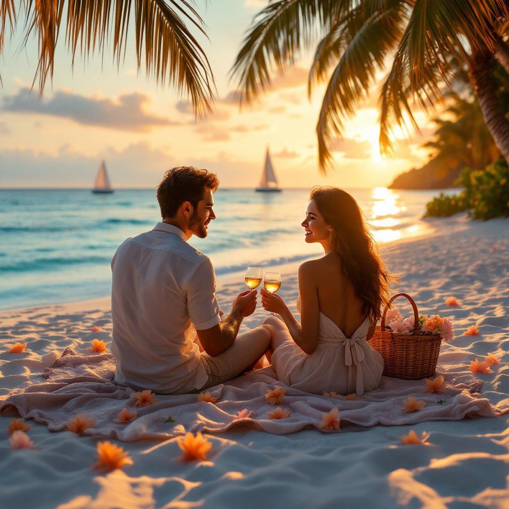 Romantic Summer Getaway Couples Tropical Beach Sunset