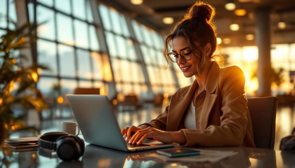 Stylish Traveler Booking Summer Airfare Airport Lounge