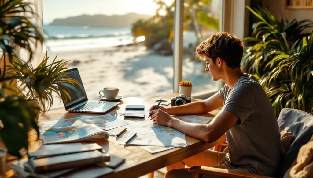 Young Traveler Planning Summer Trip Beachview