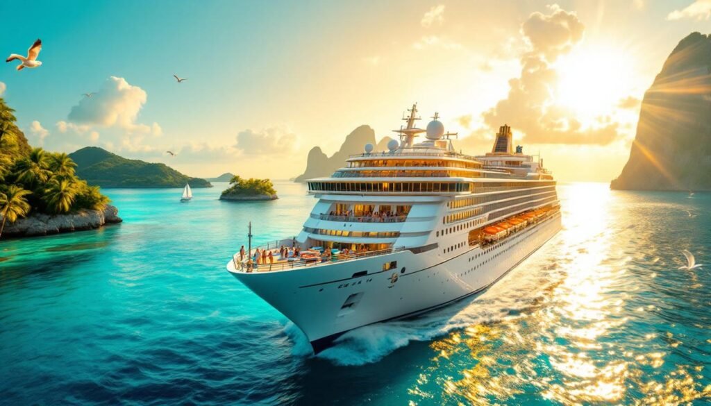 Luxury Cruise Ship Tropical Summer Sunset